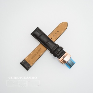 Curea piele vitel captusita negră deployant rose gold 22 mm