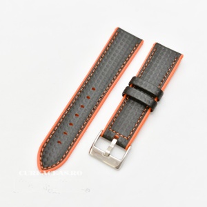 Curea hibrid silicon si piele fibra carbon neagra cu portocaliu 24mm - 4005624