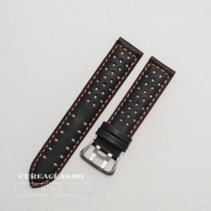Curea perforata neagra cu cusătură portocalie 18mm - 385618