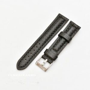 Curea piele tip fibra carbon neagră, cusătură neagră, căptușită 18mm - 3741811