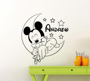 Sticker Perete Nume Copil Mickey Sleeping