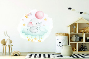 Sticker Perete Watercolor Elefant pe norisor