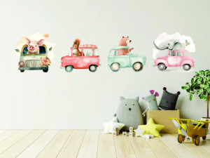Set 4 Stickere Perete Watercolor Masini si animale