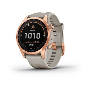 Ceas Garmin Fenix 7S Solar Rama Rose Gold si Curea din Silicon Crem
