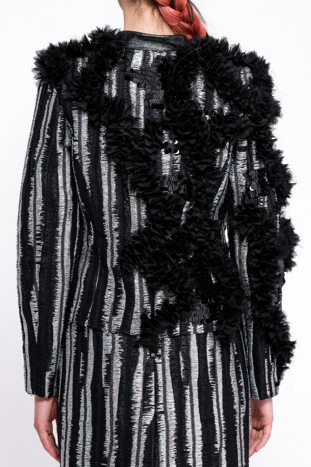 SACOU DIN MIX TWEED ARGINTIU CU NEGRU ACCESORIZAT