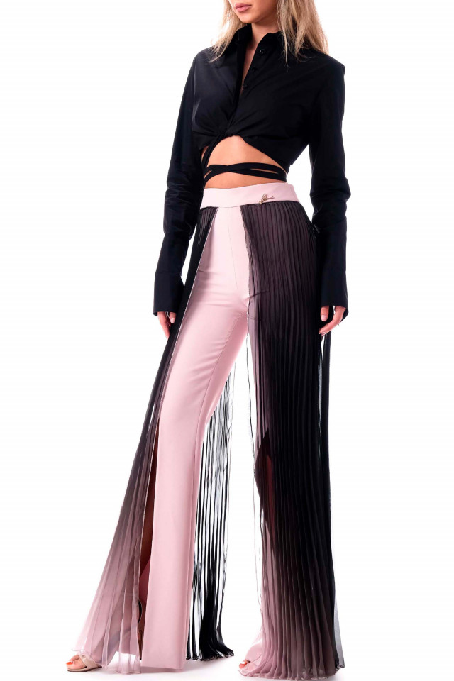 PANTALONI ROZ CU VOAL PLISAT ÎN LATERALE
