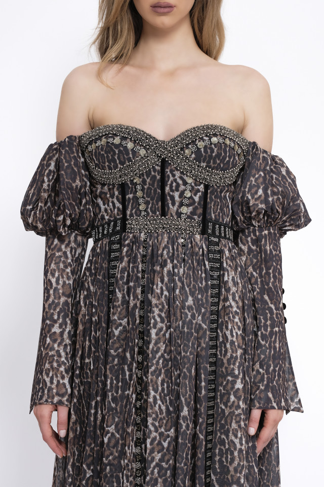 ROCHIE MIDI DIN TUL IMPRIMAT “LEOPARD PRINT”