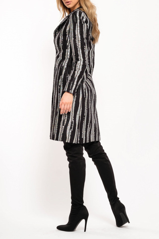 PALTON DIN MIX TWEED ARGINTIU CU NEGRU