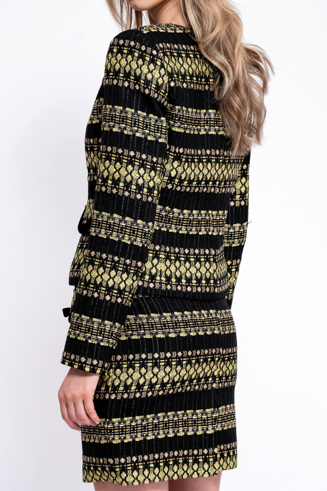 SACOU DIN MIX TWEED NEGRU CU GALBEN