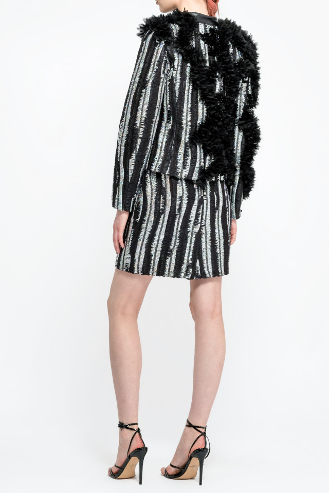 FUSTĂ DIN MIX TWEED ARGINTIU CU NEGRU