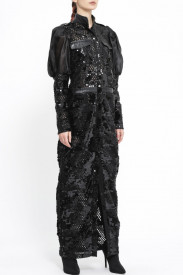 BLACK ARMY DRESS WITH ORGANZA PUFF SLEEVES