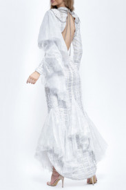 ROCHIE LUNGĂ DIN MIX TWEED ALB ȘI DANTELĂ