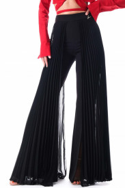 BLACK TROUSERS WITH PLEATED CHIFFON ON THE SIDES