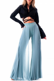 PANTALONI VERDE OU DE RAȚĂ CU VOAL PLISAT ÎN LATERALE