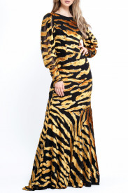 BLACK WITH GOLD ANIMAL PRINT GOWN