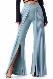 DUST BLUE TROUSERS WITH PLEATED CHIFFON ON THE SIDES
