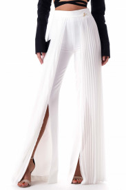 WHITE TROUSERS WITH PLEATED CHIFFON ON THE SIDES