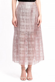 PINK METALLIC LACE MIDI SKIRT