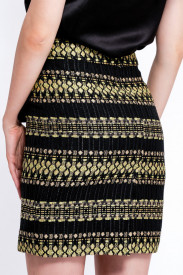 FUSTĂ SCURTĂ DIN MIX TWEED NEGRU CU GALBEN
