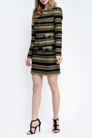 SACOU DIN MIX TWEED NEGRU CU GALBEN