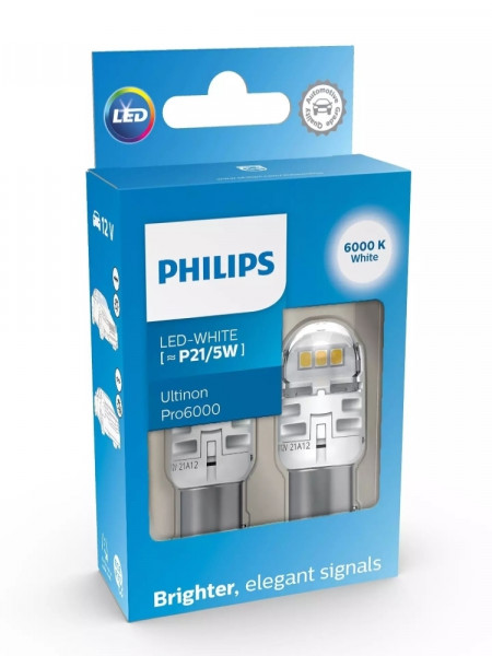 SET 2 BECURI AUXILIARE CU LED 12V P21/5W Ultinon Pro6000SI WHITE PHILIPS