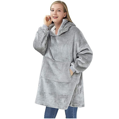 Hanorac Huggle Hoodie ultra plush,Patura cu maneci si gluga, cu buzunar frontal, captusit, plusat, ultra usor si calduros