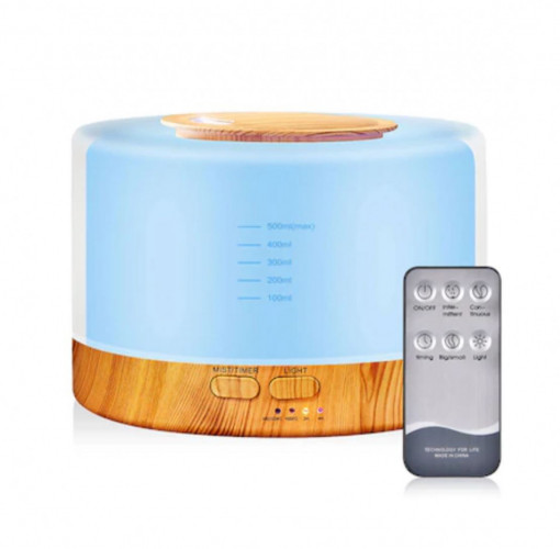 Difuzor Aromaterapie/Umidificator cu ultrasunete FOXMAG24®, Telecomanda, LED 7 culori, autonomie 16 ore, programabil