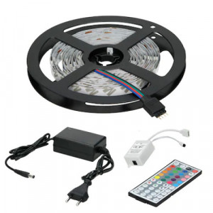 Banda Led FOXMAG24® cu lumina multicolora , Exterior/Interior 60 Led-uri/m, 5 metri cu Controller si Alimentare, FOXMAG24