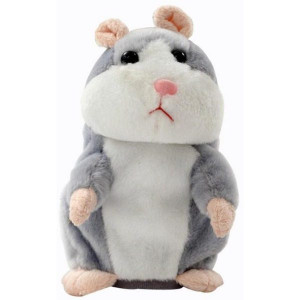 Jucarie interactiva de plus hamster vorbitor FOXMAG24®, redare sunete, imita vocea, gri, 15 cm