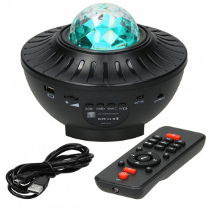 Proiector lumini LED Galaxie stele multicolore, FOXMAG24®, cu telecomanda, port USB si bluetooth pentru muzica, Negru
