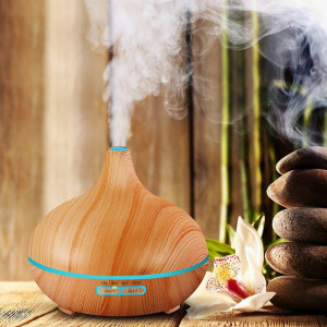Difuzor Uleiuri Esentiale, 550 ml, Ultrasonic, AROMA M303 Aromatherapy, Bamboo, 7 culori, Telecomanda + CADOU: 1 pachet monstre doTerra