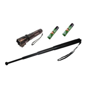 Kit AutoAparare FOXMAG24, Lanterna cu Electrosoc si Laser Pointer din Duraluminiu, Baston Telescopic din Otel si Spray Paralizant