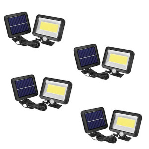 Set 4 lampi cu panou solar separat FOXMAG24, cu telecomanda, 100 LED-uri, senzor de miscare, negru