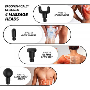 Aparat de masaj FOXMAG24®, Fascial Gun, anticelulitic, 4 capete interschimbabile, 6 trepte de viteza, Acumulator Li-Ion