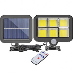 Lampa solara de perete FOXMAG24, 6 x COB LED, cu panou solar polisiciliu detasabil, senzor miscare, telecomanda, rezistenta la apa