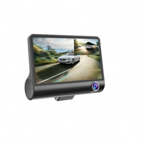 Camera Video Auto de Bord Tripla FOXMAG24®, Full-HD, 3 Camere - Fata/Spate/Interior, Display 4 Inch, G Senzor, 170 grade, Negru