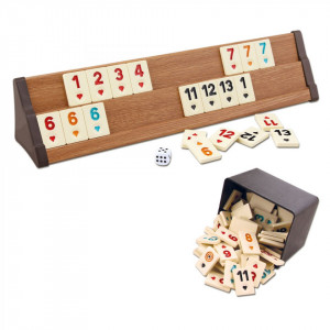 Joc de societate Remi/Rummy PREMIUM FOXMAG24®, premium din lemn masiv cu piese din plastic de calitate superioara