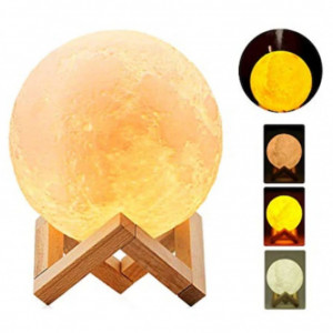 Lampa Luna cu Difuzor Aromaterapie, 3 lumini, imprimata 3D, cu touch, modelul nou cu Stand Lemn, FOXMAG24