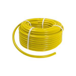 Furtun gradina, FOXMAG24, armat, cu insertie 1/2, lungime 50 metri, galben, flexibil, rezistent la radiatii UV si la frig