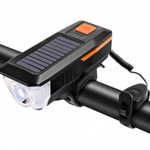 Far lampa cu panou solar pentru bicicleta / trotineta FOXMAG24®, claxon, usb, functie incarcare telefon