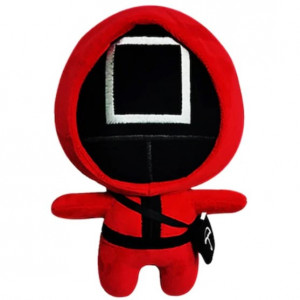 Jucarie de plus Squid Game FOXMAG24, jocul calamarului, bumbac, patrat, rosu, 18 cm