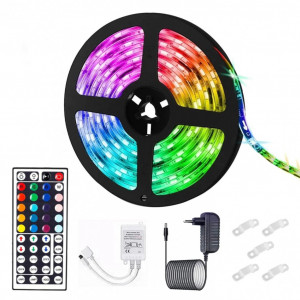 Kit Banda LED FOXMAG24® RGB 5050 60 led/m 5 metri Telecomanda 44 taste cu Transformator 12V 6А