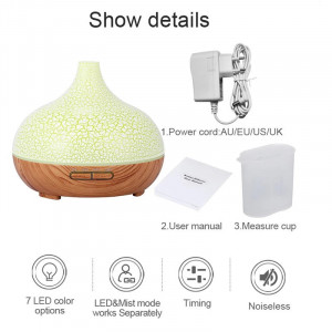 Difuzor Uleiuri Esentiale FOXMAG24®, 550 ml, Ultrasonic, Umidificator, Aromatherapy 3D Bamboo, 7 culori
