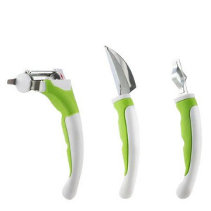 Set 3 cutite multifunctionale FOXMAG24 pentru legume si fructe, Alb-Verde