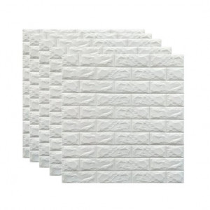 Set 5 x Tapet autocolant FOXMAG24, suprafata acoperita de 3.5 metri patrati, design caramida 3D, rezistent la apa, alb, 70 cm x 77 cm
