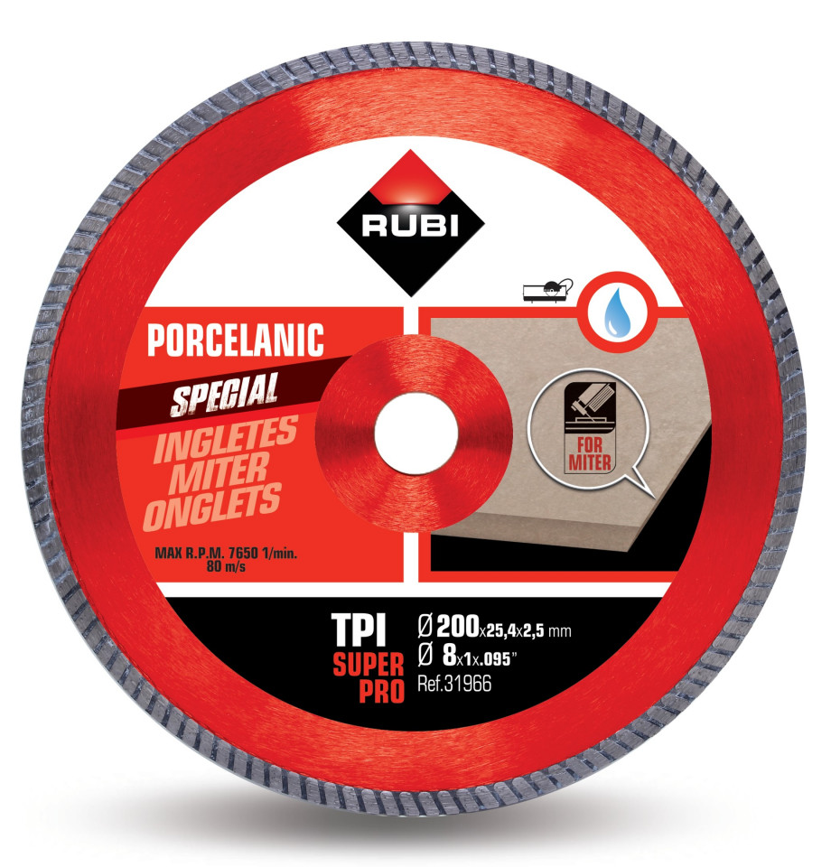 Disc diamantat pt. gresie portelanata, taieri oblice 200mm, tpi 200 superpro - rubi-31966