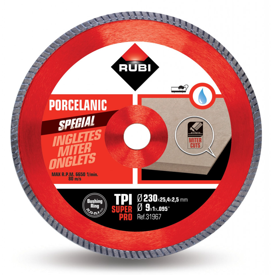 Disc diamantat pt. gresie portelanata, taieri oblice 230mm, tpi 230 superpro - rubi-31967