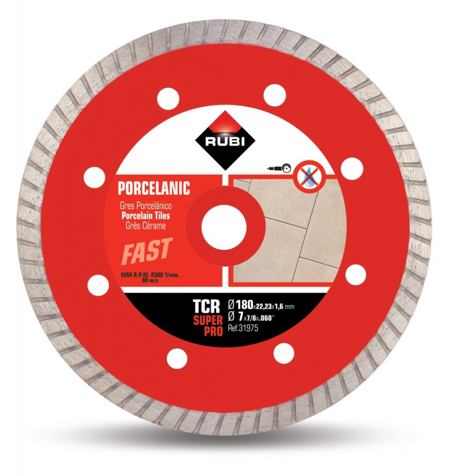Disc diamantat pt. gresie portelanata 180mm, tcr 180 superpro - rubi-31975