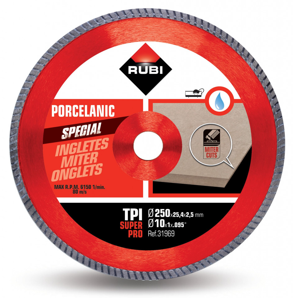 Disc diamantat pt. gresie portelanata, taieri oblice 250mm, tpi 250 superpro - rubi-31969