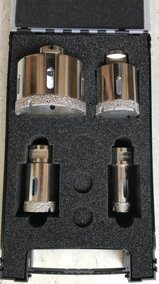 Set carote diamantate pt. gresie portelanata & piatra - diam. 20, 35, 50, 75mm super premium - dxdh.80407.s20-75 / 80407.set